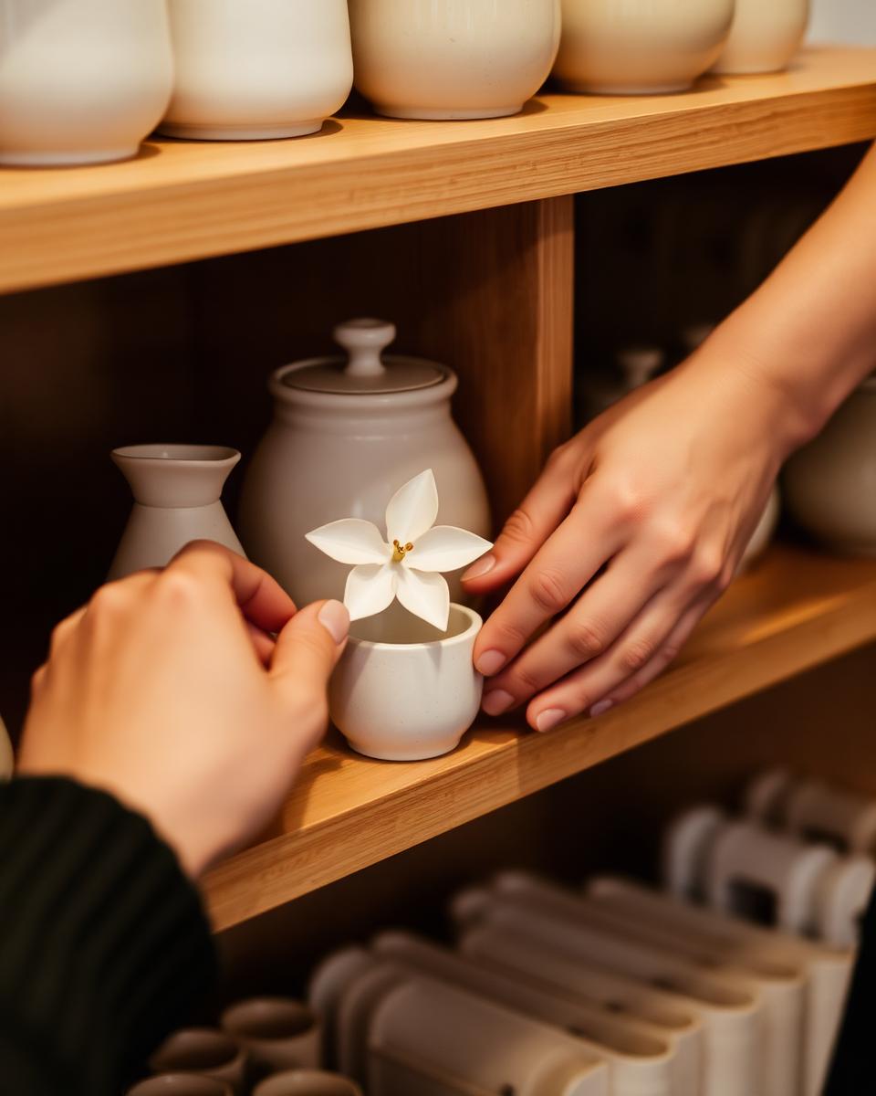 Liebevoll arrangierte Keramik im Laden