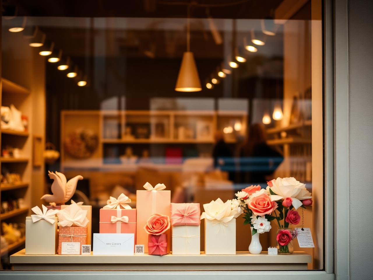 Schaufenster Papierblume am Abend